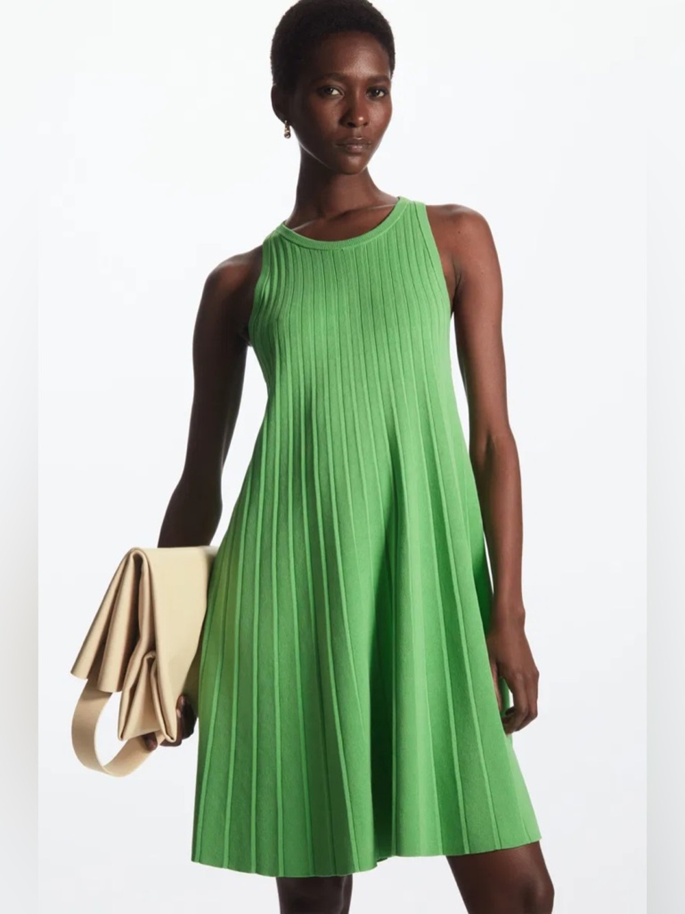 Pleated A-Line Mini Dress in Bright Green